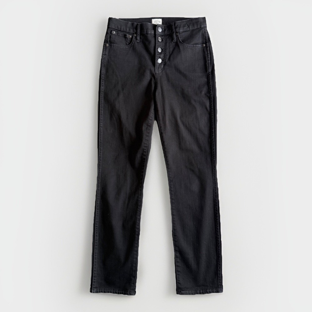 J. Crew Denim Black Button Fly Jean Women 28 9" VTG Straight Fair Trade Cotton